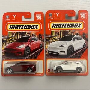 Lot of 2. 2023 Matchbox Tesla Model Y - Red and White